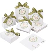 PH PandaHall 80PCS Thank You Gift Bags 4.5x1.7x3.9inch Round Wreath Wedding Welcome Bag Leaf Patt...