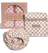 Kitsch Love &amp; Comfort 2PC Spa Set - Satin Lined Reusable Waterproof Shower Cap and XL Quick Dry H...