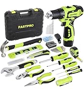 FASTPRO 160-Piece Home Tool kit with Drill, 12V Cordless Lithium-ion Drill Driver and Household R...