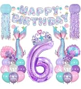Amandir Mermaid 6th Birthday Party Decorations for Girl Mermaid Crown | Foil Number 6 Tail Seashe...