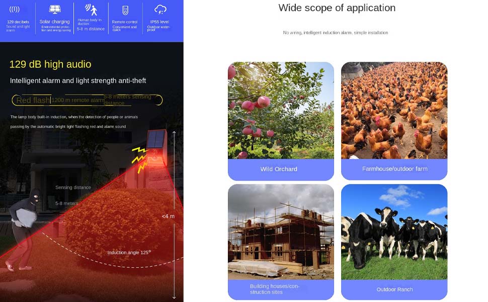 solar alarm motion detector with sound