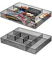 Hiceeden 2 Pack Mesh Metal Desk Drawer Organizer, Big 6 Compartment Desk Organizer Tray with 2 Ad...