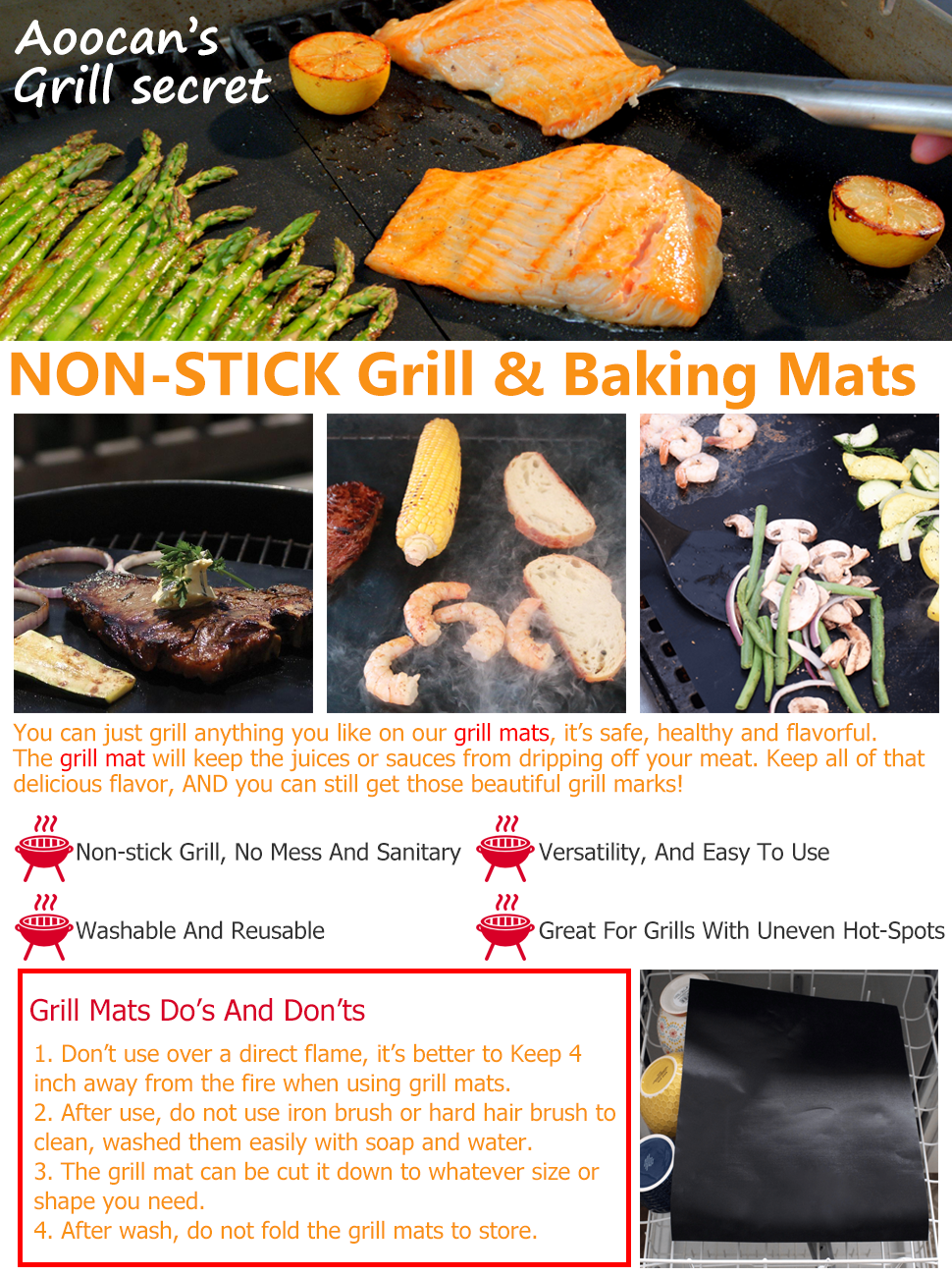 Non-stick grill mats - Aoocan