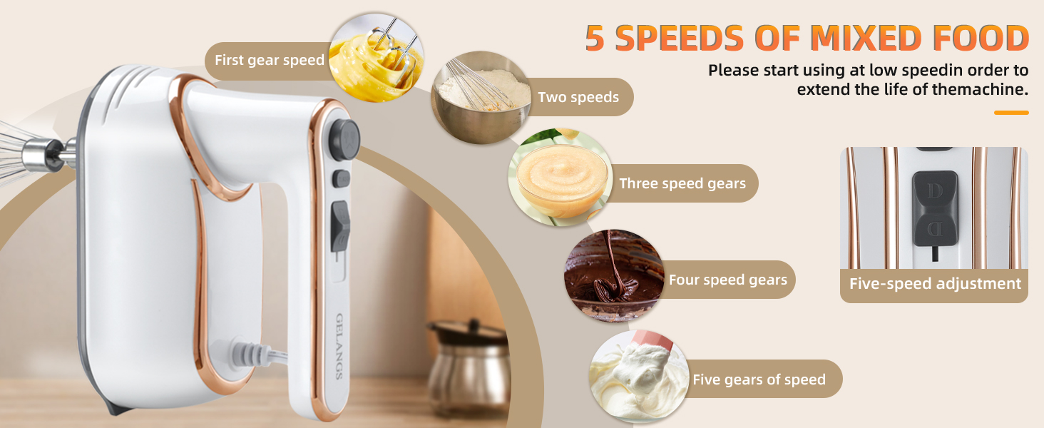 Hand Mixer, 5-Speed Electric with Turbo Boost