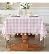 Laolitou Spring Pink Checkered Tablecloth Rectangle Washable Buffalo Plaid Table Cloth with Tasse...