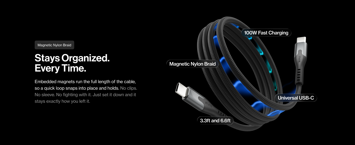 magstack charging cable USB C to USB C magnetic coil organization organizing data statik usbc usb-c