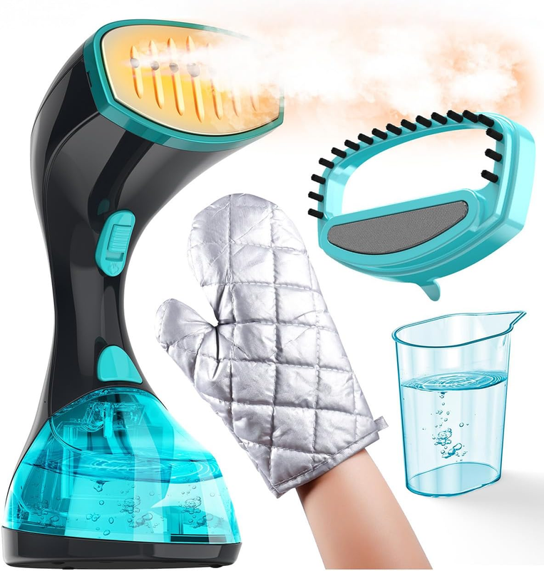 15S Fast Heat-Up and 1800W Powerful Steamer for Clothes with 3 Modes and 300Ml Water Tank, Portable Clothes Steamer Iron with Heat-Resistant Glove and Fabric Brush for Home, Dorm, Travel