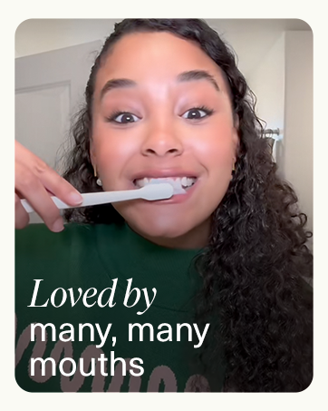 Ugc lifestyle video of Woman smiling while brushing teeth with Boka toothbrush