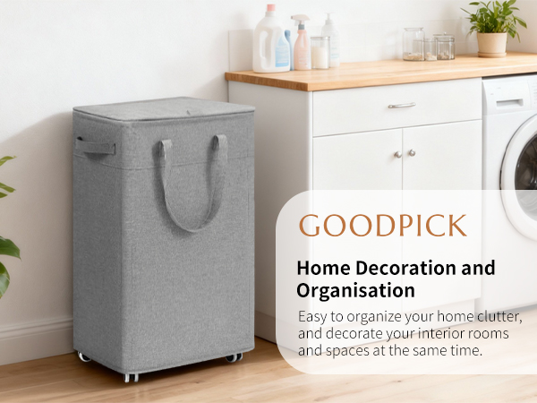 Goodpick Laundry Basket with Wheels and Lid