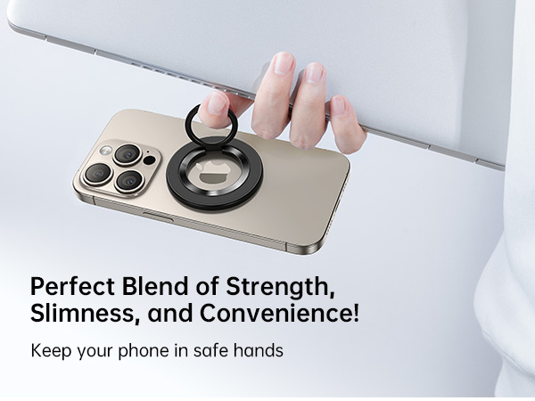 Gold smartphone case with ring holder attachment and camera lens protection, demonstrating grip functionality against white background.
