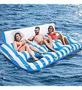 SULDUO 3 Person Inflatable Pool Lounger Float for Adults, Giant Pool Floats Chair Lounge with 3 B...