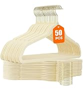 Uinicor 50 Pack Beige Velvet Hangers,Non Slip,Heavy-Duty,Slim,Space Saving,with Felt Surface and ...