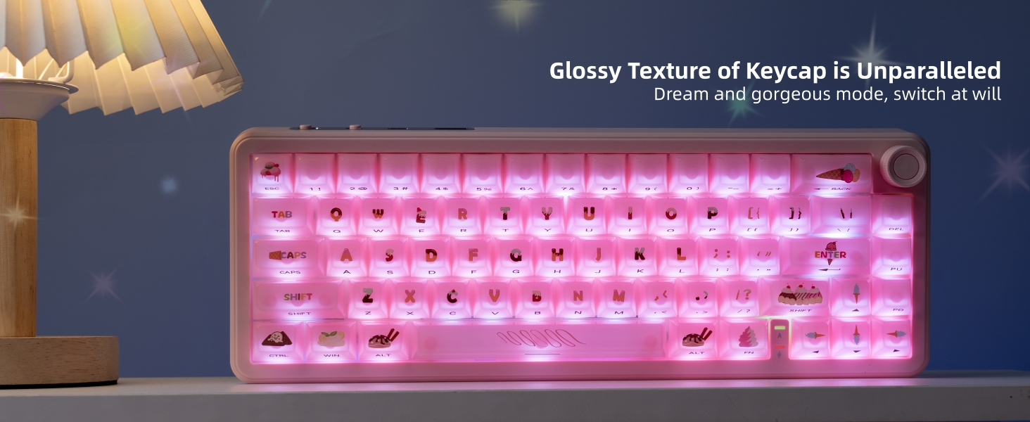 Womier Keyboard Keycaps Jelly - Ceramic Keycaps Style, Clear Ice-Cream Pink Cute Key cap