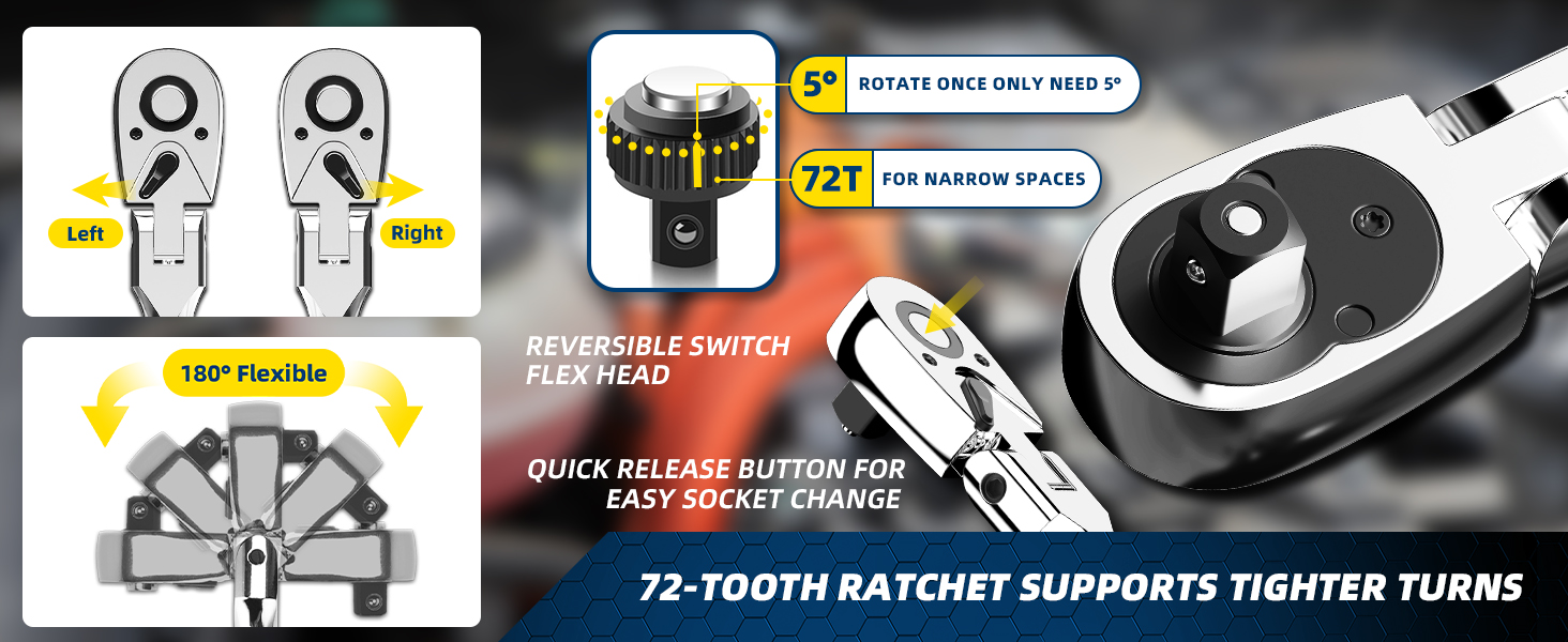 180°flex head &amp;amp; 72-Tooth &amp;amp; Quick Release