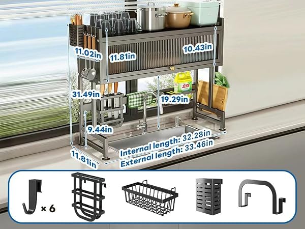 High-Capacity Over the Sink Dish Drying Rack with Cover