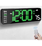 Digital Wall Clock with Remote Control, Large Display Plug in LED Digital Alarm Clocks with 12/24...