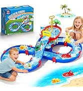 VATOS 2-Tier Outdoor Water Table Toys for Kids, 61PCS DIY Summer Waterways Playset with Pump, Tod...