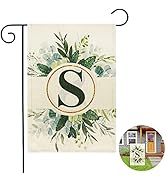 AUAUY Monogram Letter A-Z Garden Flag, 12x18'' Linen Double Sided Garden Flags for Outside, Famil...