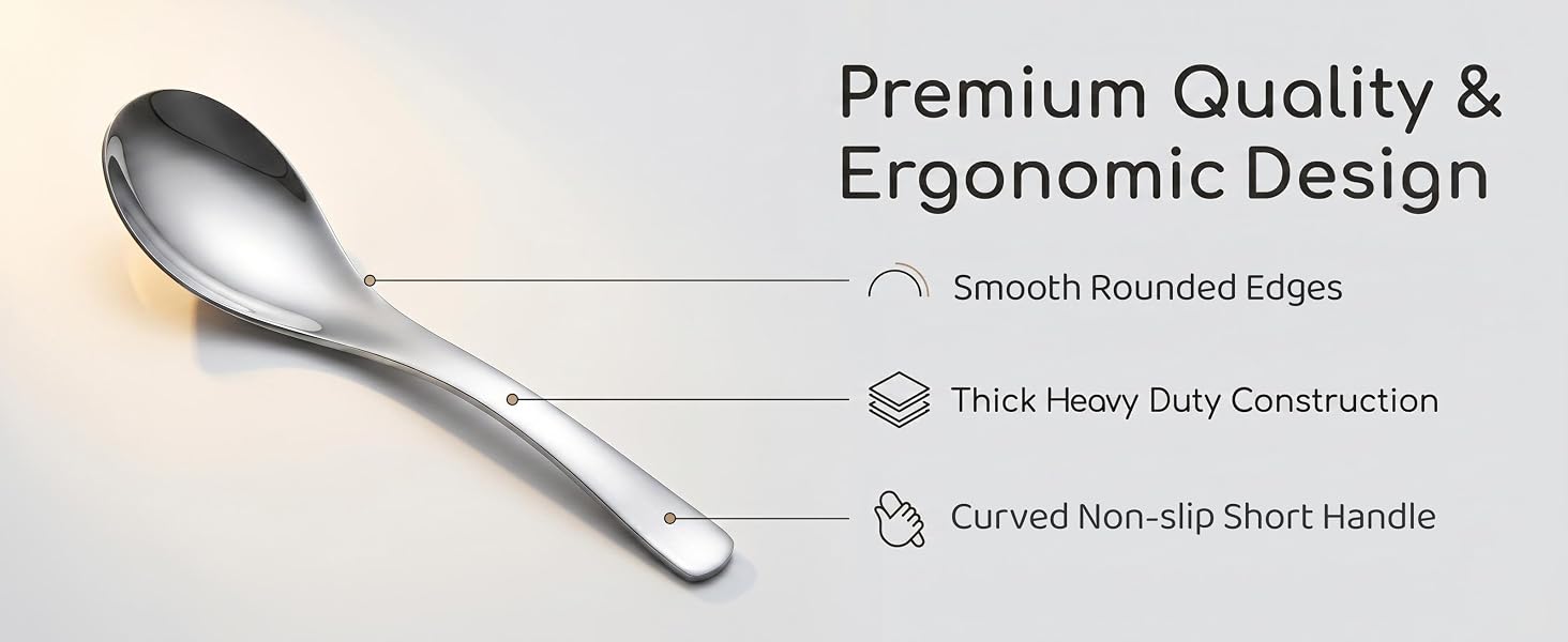 Heavy Duty Thick Short Handle Stainless Steel Ramen Spoon