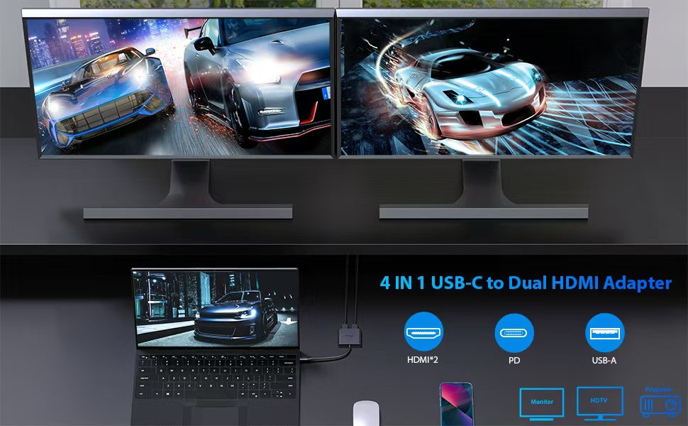4 in 1 usbc to dual hdmi adapter