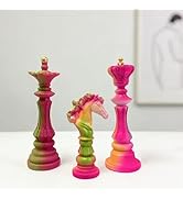 Mingzhang 3pcs Chess Statue Decor Sets King Queen Knight Chess Piece Resin Rainbow Chess Sculptur...