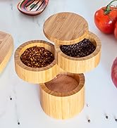Totally Bamboo 3-Tier Salt Celler with salt, pepper and spices.
