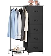 Somdot Dresser with Hanging Rack, 5 Drawers Small Closet for Bedroom, Reversible Dresser with Clo...