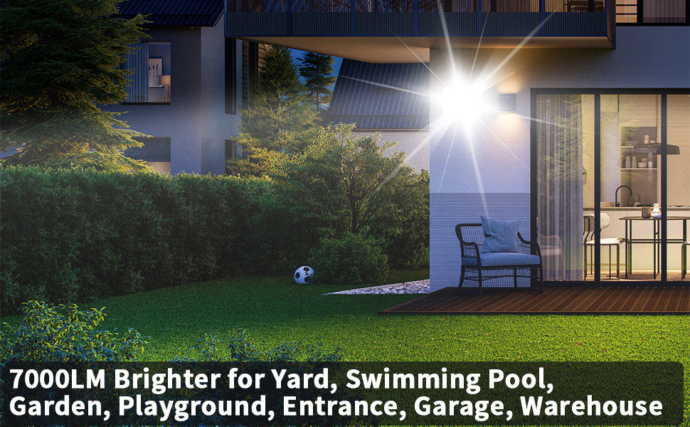 7000LM Brighter for Yard, Swimming Pool, Garden, Playground, Entrance, Garage, Warehouse