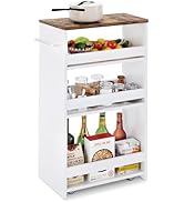 TEAMIX 4 Tier White Slim Storage Cart with Handle, 7.9''W Slide Out Storage Rolling Utility Cart ...
