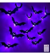 Kelumi Halloween Bats Fairy Lights Wall Decor, 20 Packs Lighted Bats Stickers with Timer Hallowee...
