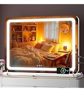 Batuso Vanity Mirror with Lights, 32" x 22" LED Makeup Mirror with 10X Magnification, Dimmable 3 ...