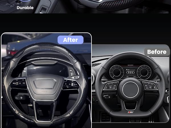 carbon fiber steering wheel cover before and after comparision