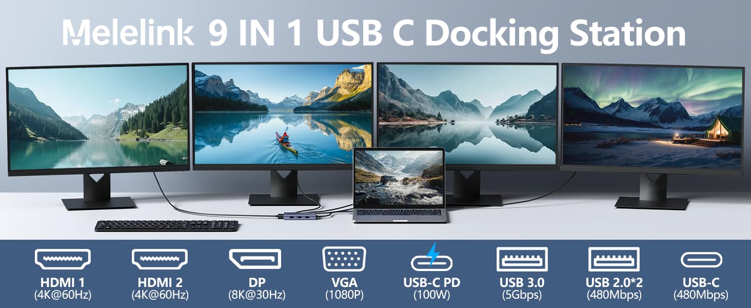 USB C Docking Station Dual HDMI Monitor Adapter USB C Hub 3 Monitors