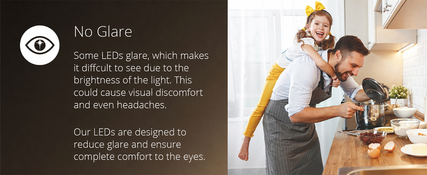 Side-emitting LED design reduces glare and creates soft, comfortable cabinet lighting.