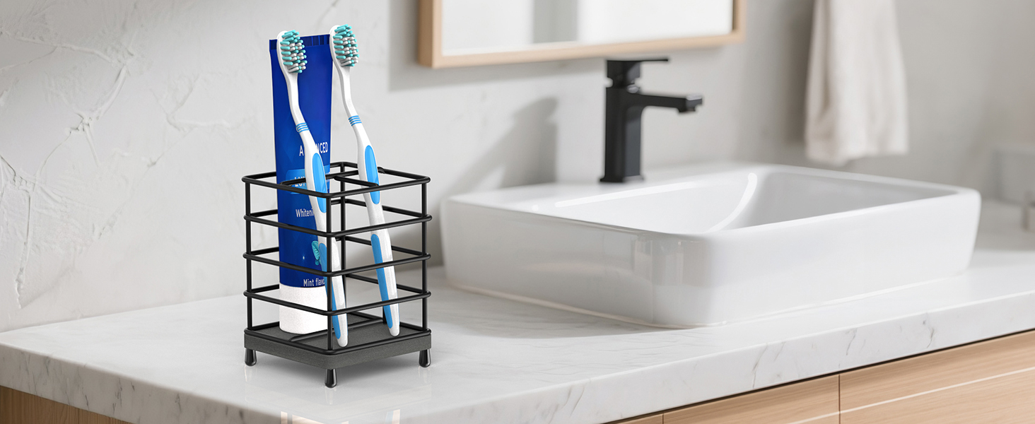 black toothbrush holder set