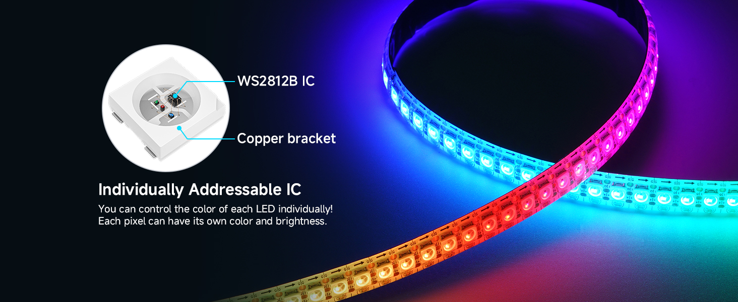WS2812B Individually Addressable RGB LED Strip 16.4FT 5050SMD Smart Flexible Dream Full Color 