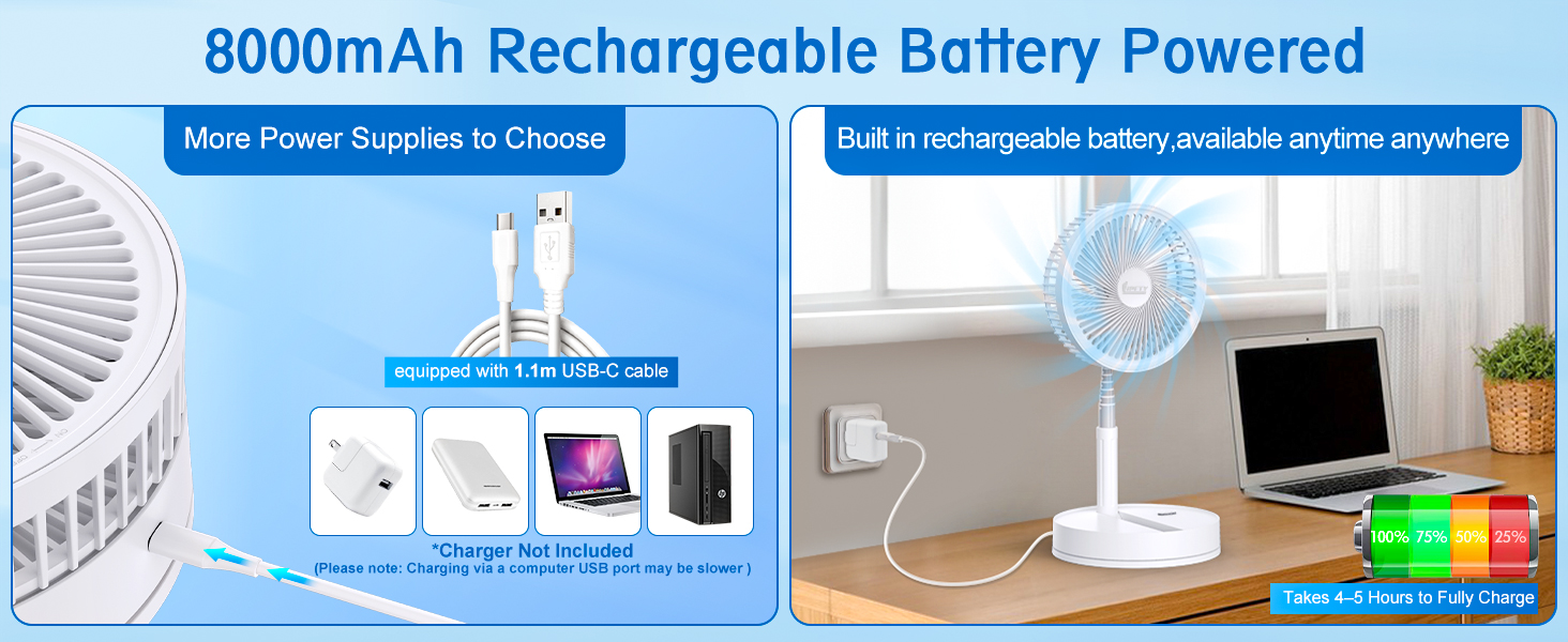 usb c rechargeable fan battery operated battery powered