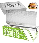 Aluminum Foil Sheets - 200 Count Pre Cut Tinfoil, 12" x 10.6" Inch Pre Cut Foil Sheets for Food, ...