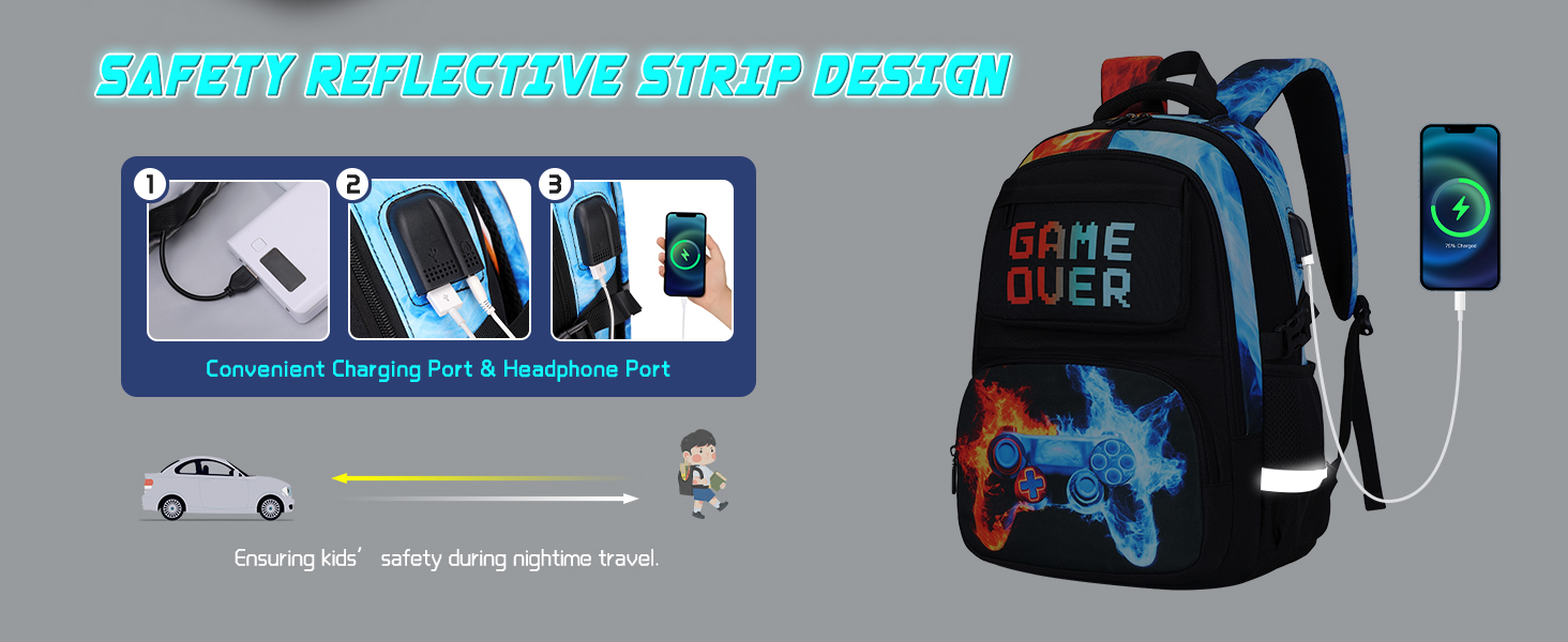 Elementary Middle School Bag with Convenient Charging Port
