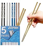 ZDPMK Metal Chopsticks Reusable 5 Pairs Stainless Steel Chopsticks Japanese Chinese Korean Metal ...
