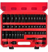 AMM 3/8" Drive Impact Socket Set, 48-Piece Standard SAE (5/16 to 3/4 inch) and Metric (8-22mm) Si...