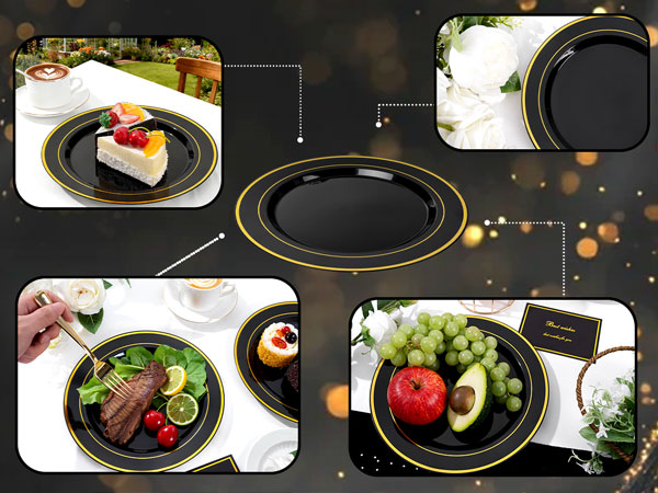 Black and Gold Plastic Dinner Plates