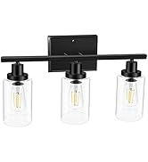 Ascher 3-Light Wall Sconces, Modern Vanity Light Fixture with Clear Glass Shade, Black Finish Wal...