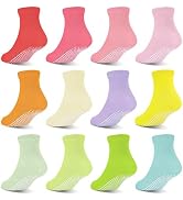 GRPSKCOS Toddler Non Slip Socks 12 Pairs Girls Grip Socks Anti Skid Sock for Girls 1-7 Years