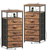 Huuger 5 Drawers Dresser with Charging Station, Set of 2, Dresser for Bedroom, Tall Night Stand, ...