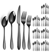 A · HOUSEWARE Black Silverware Set for 8 People 40 Piece Stainless Steel Flatware include Spoon F...