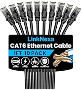 LinkNexa Cat 6 Ethernet Cable 1ft(10 Pack), High Speed 10Gbps Network Cable, UTP 24AWG Flexible R...