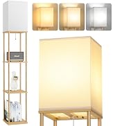 FOLKSMATE Floor Lamp with Shelves, 3-Tier Modern Square Bookshelf Floor Lamp, 3 Color Temperature...