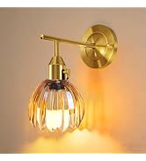 IINVGOOD Vintage Wall Sconces with Cute Amber Tulip Glass Lampshade, Brass Sconces Hradwired Mode...