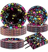 50 Guests Neon Party Supplies Glow Party Plates Napkins Tableware Neon Glow Paper Disposable Birt...
